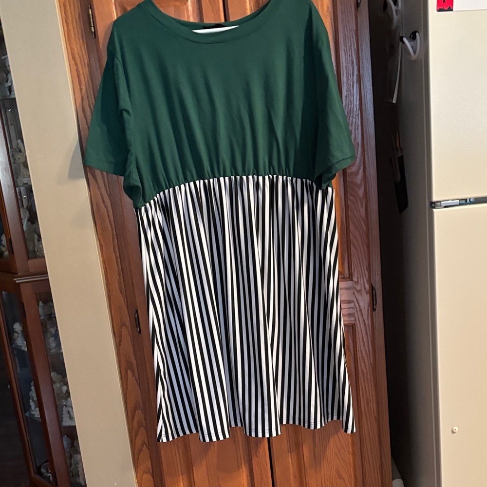 SHEIN Green and Black Striped Casual Dress